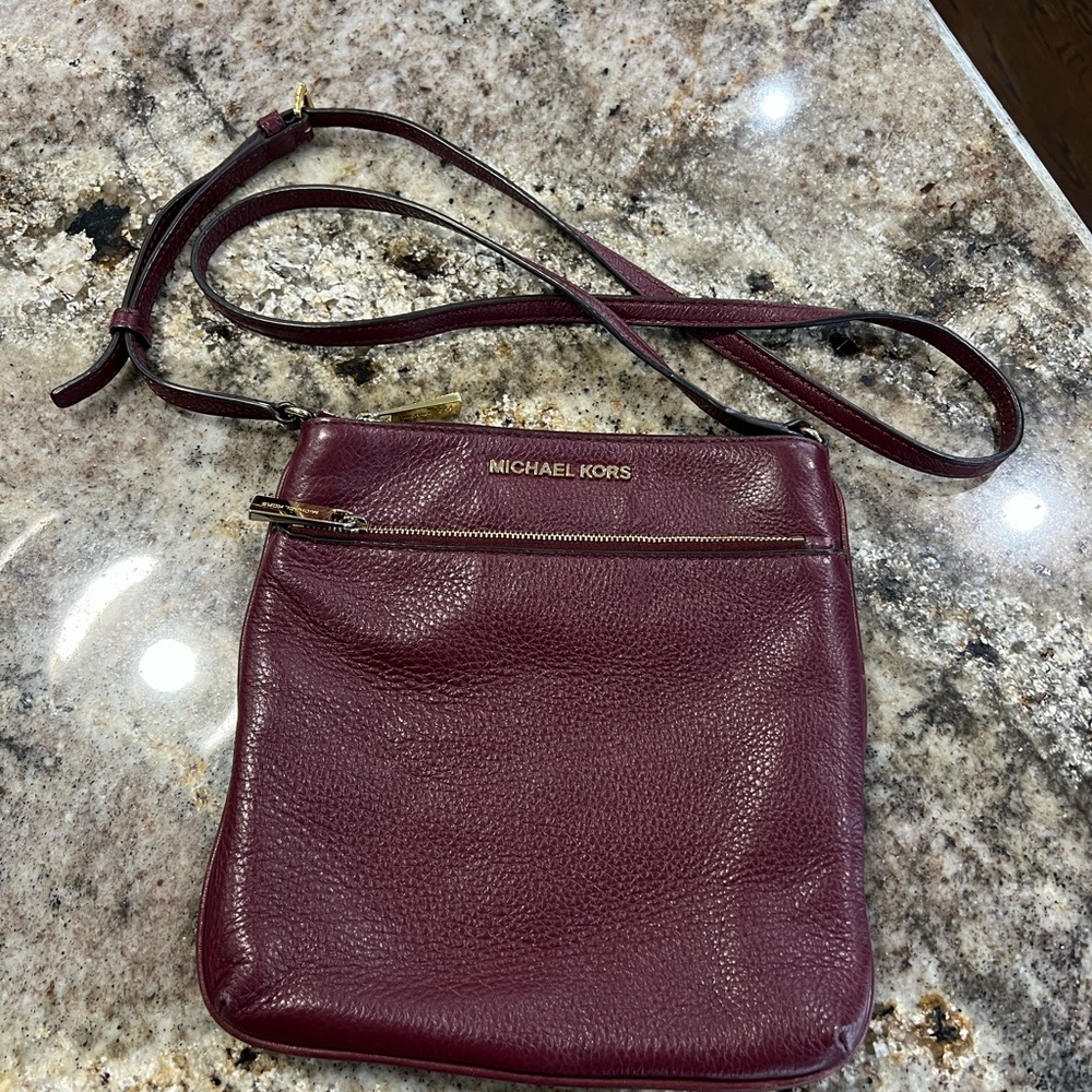 Michael Kors Small Bedford Flat Crossbody Bag Burgundy